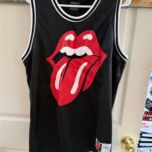 the Rolling Stones Black Kids Tank with Red & White Tongue Graphic